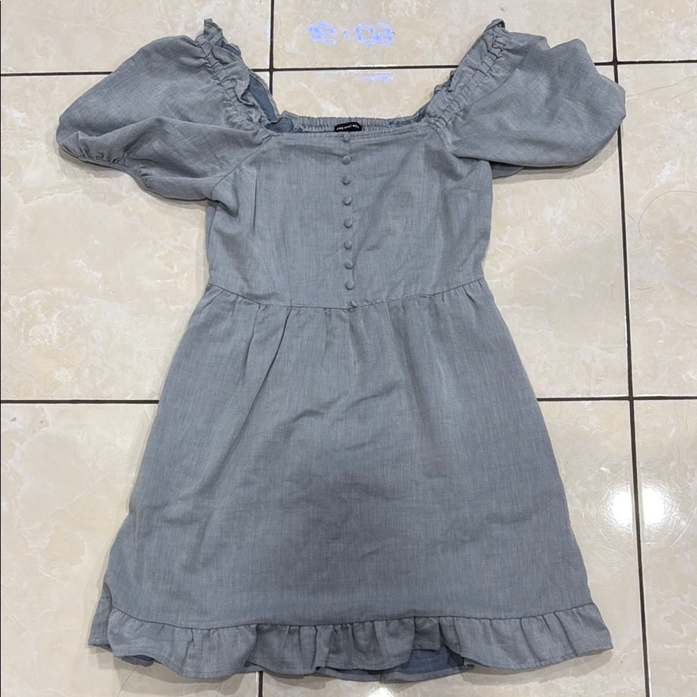 Elegant Denim Puff Sleeve Dress